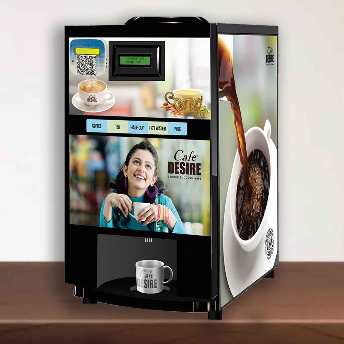 QR Code UPI Payment Enabled Coffee Machine 2 Lane | Two Beverage Options | Fully Automatic Tea & Coffee Vending Machine | For Offices, Shops and Smart Homes | Make 2 Varieties of Coffee Tea with Premix | No Milk, Tea, Coffee Powder Required