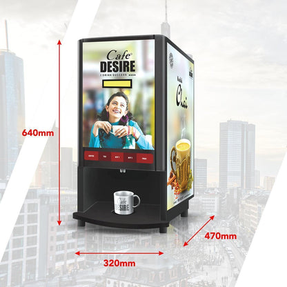 Coffee Machine 4 Lane Multi Water Inlet Coffee and Tea Vending Machine | Bubble Top, Water Pump and RO Direct Water Input | Four Beverage Options | For Offices, Shops and Smart Homes | Make 4 Varieties of Coffee Tea with Premix - cafedesireonline.com