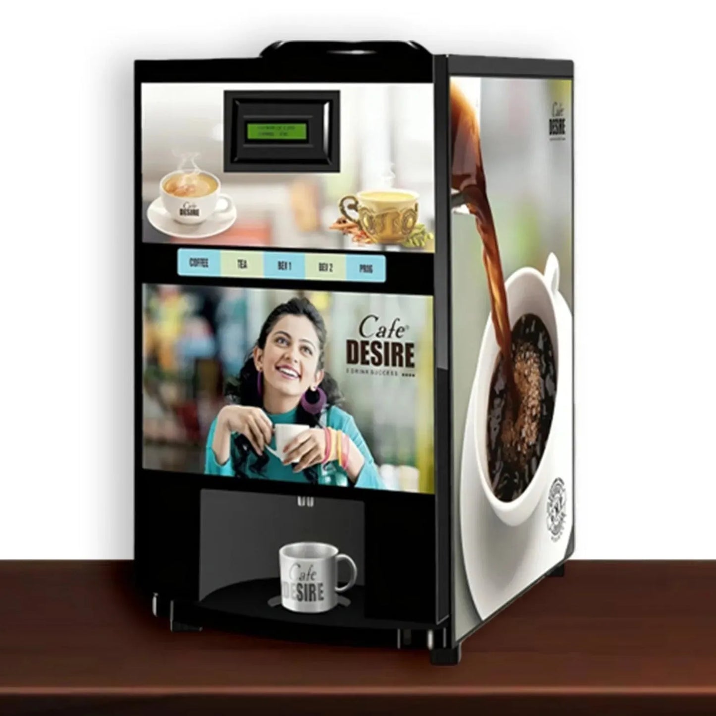 Cafe Desire I Drink Success 4 Lane Coffee and Tea Vending Machine | Fully Automatic | Makes 4 Varieties with Premix | No Milk Needed | For Offices, Shops, Smart Homes