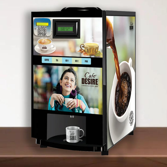 QR Code UPI Payment Enabled Coffee Machine 4 Lane | Four Beverage Options | Fully Automatic Tea & Coffee Vending Machine | For Offices, Shops and Smart Homes | Make 4 Varieties of Coffee Tea with Premix | No Milk, Tea, Coffee Powder Required