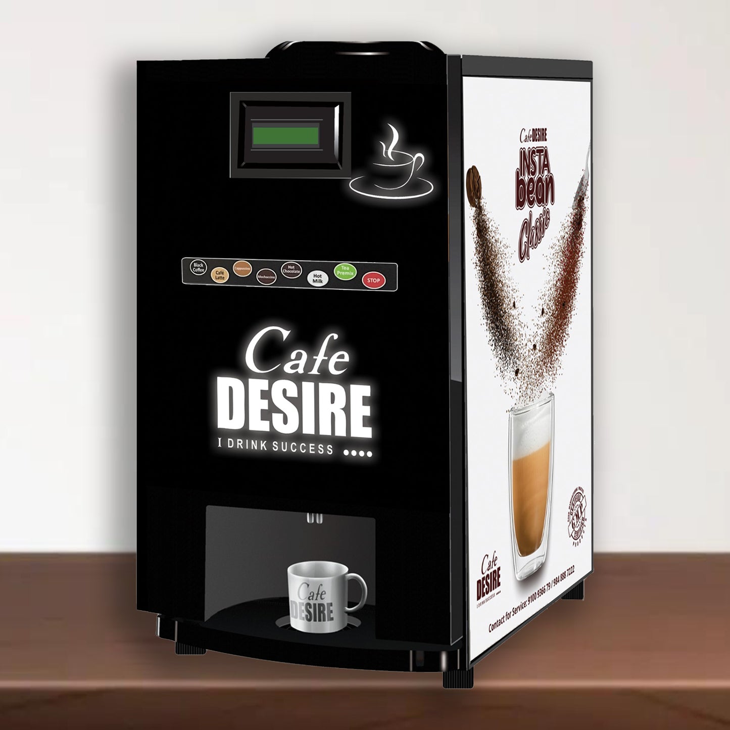 LED Insta Bean Classic Coffee Vending Machine | 8 Options | Espresso Black Coffee, Coffee Latte, Cappuccino, Mochaccino, Hot Chocolate, Hot Milk, Instant Tea, Instant Coffee | For Smart Offices, Shops, Hotels, Restaurants and Home