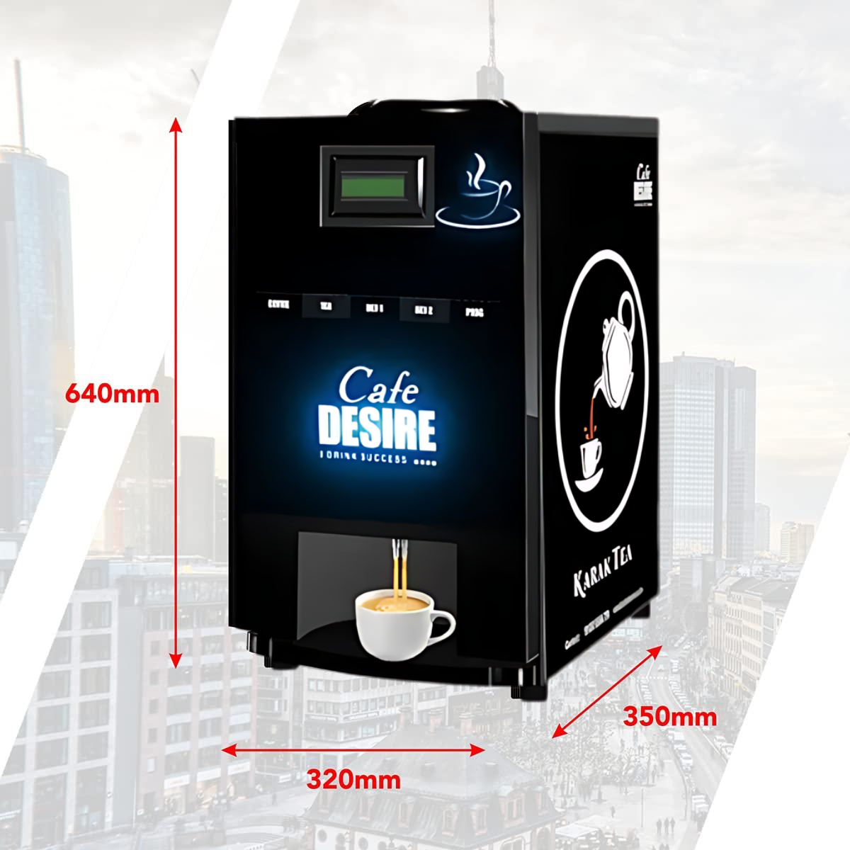 Cafe Desire 4 Lane LED Coffee and Tea Vending Machine |  Fully Automatic | Makes 4 Varieties with Premix | No Milk Needed | For Offices, Shops, Smart Homes