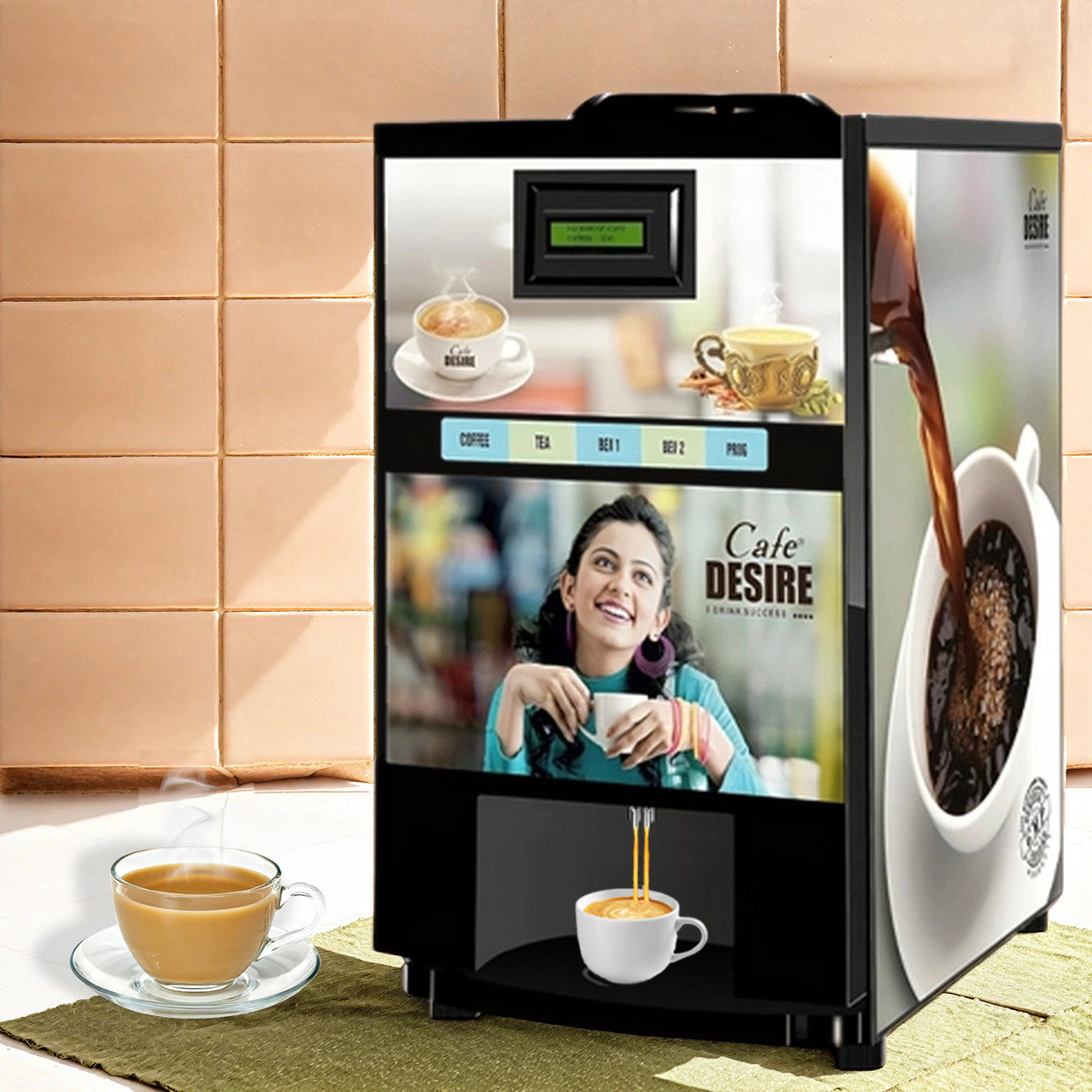 Cafe Desire I Drink Success 4 Lane Coffee and Tea Vending Machine | Fully Automatic | Makes 4 Varieties with Premix | No Milk Needed | For Offices, Shops, Smart Homes