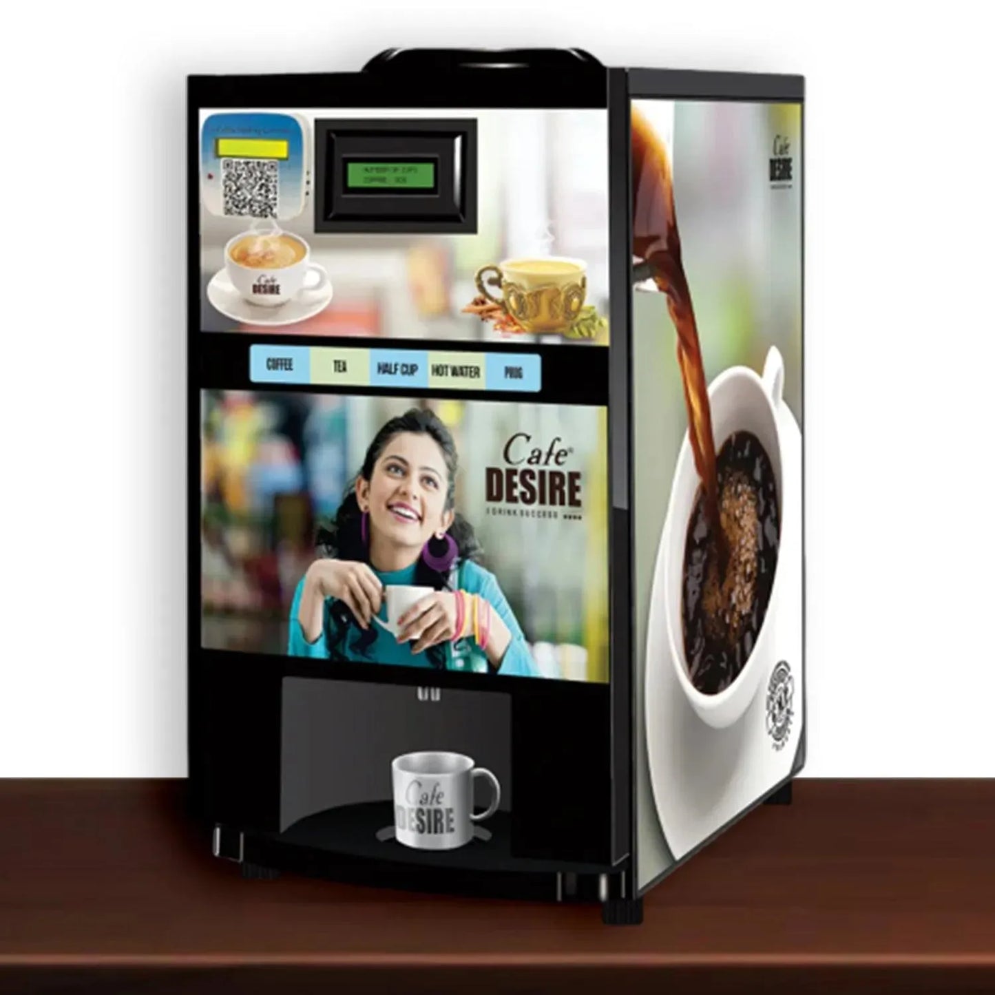 QR Code UPI Payment Enabled Coffee Machine 2 Lane | Two Beverage Options | Fully Automatic Tea & Coffee Vending Machine | For Offices, Shops and Smart Homes | Make 2 Varieties of Coffee Tea with Premix | No Milk, Tea, Coffee Powder Required