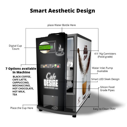 LED Insta Bean Classic Coffee Vending Machine | 8 Options | Espresso Black Coffee, Coffee Latte, Cappuccino, Mochaccino, Hot Chocolate, Hot Milk, Instant Tea, Instant Coffee | For Smart Offices, Shops, Hotels, Restaurants and Home